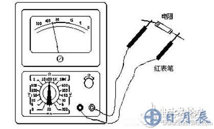 測(cè)量電阻：--先將表棒搭在一起短路，使指針向右偏轉(zhuǎn)，隨即調(diào)整“Ω”調(diào)零旋鈕，使指針恰好指到0。然后將兩根表棒分別接觸被測(cè)電阻（或電路）兩端，讀出指針在歐姆刻度線（第一條線）上的讀數(shù)，再乘以該檔標(biāo)的數(shù)字，就是所測(cè)電阻的阻值。例如用R*100擋測(cè)量電阻，指針指在80，則所測(cè)得的電阻值為80*100=8K。