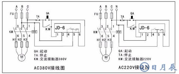 JD一6的電機(jī)保護(hù)器五個(gè)接線柱的接法圖