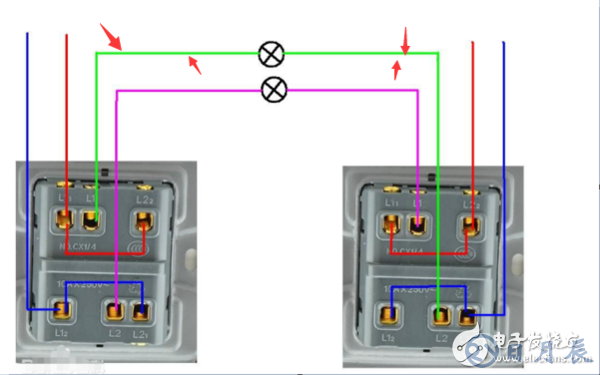 雙開電燈開關怎么接線